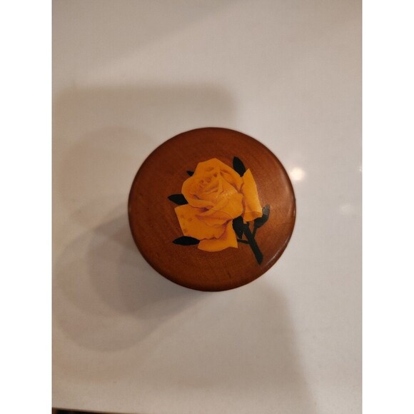 Vintage Wood Roll Stamp Holder Dispenser Yellow Roses Felt Bottom - Picture 6 of 9